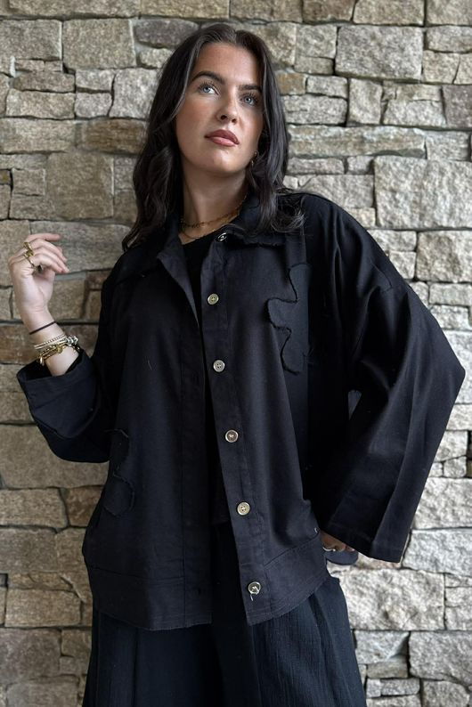 Hippie Shake Linen Blend Shirt Jacket Black
